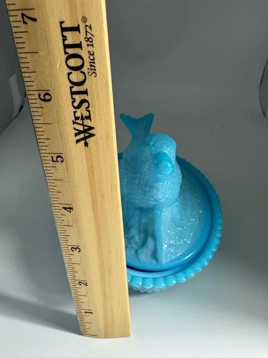 Vintage Bird on Nest Light Blue Milk Glass by Summit - Picture 6 of 7
